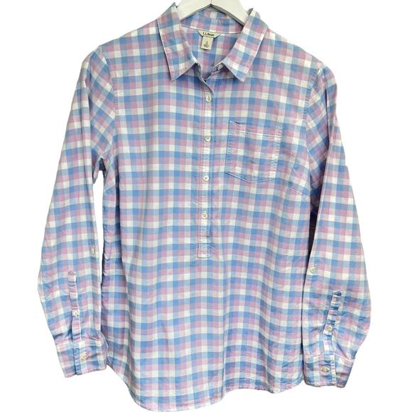 L.L. Bean Tops - L.L. Bean Plaid Button Up Top Womens S Pink Blue Long Sleeve Checks Plaid Preppy